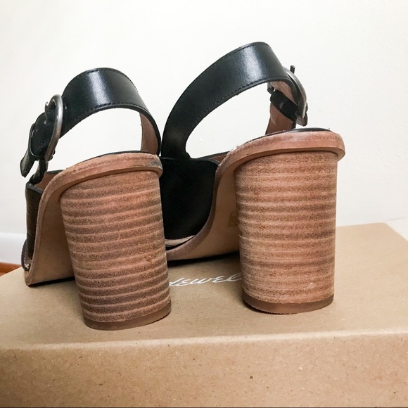 Madewell Black Leather Ruthie Crisscross Cylindrical Block Heel Peep Toe Pump 9 - Picture 7 of 11